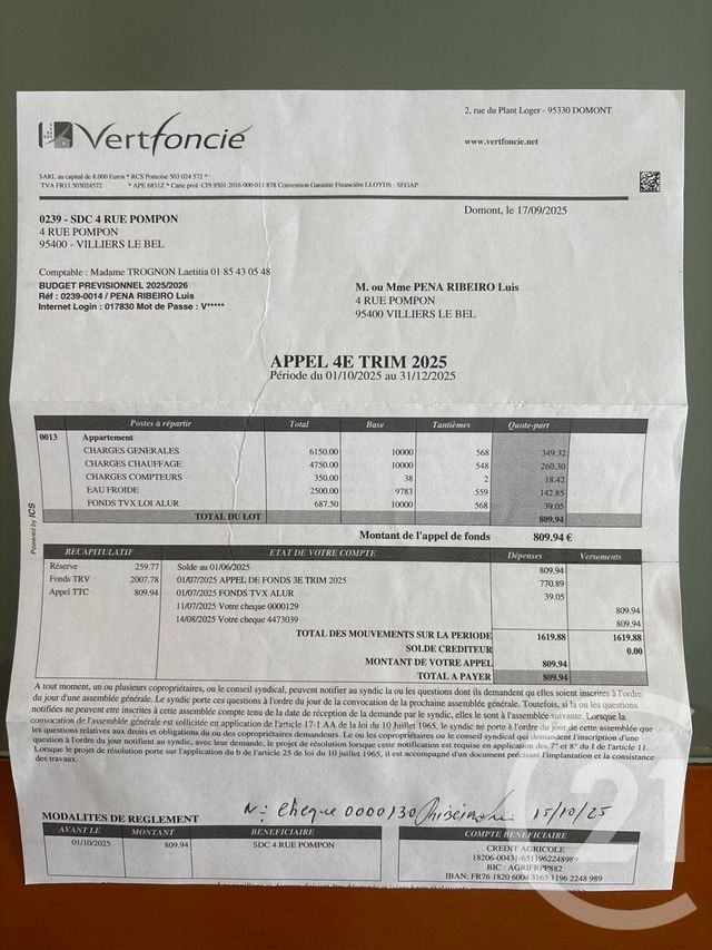 Appartement F3 à vendre - 3 pièces - 57.39 m2 - VILLIERS LE BEL - 95 - ILE-DE-FRANCE - Century 21 Nova